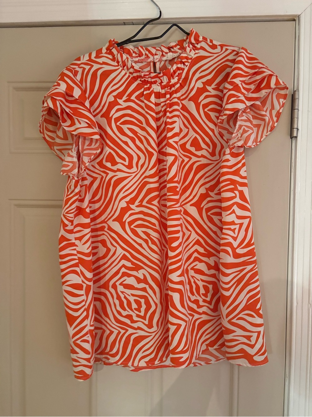 JODIFL Orange and White Zebra-Print Ruffle Sleeve Blouse
